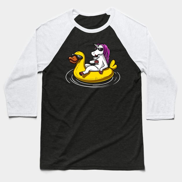 Unicorn Riding A Bath Duck Float Baseball T-Shirt by underheaven